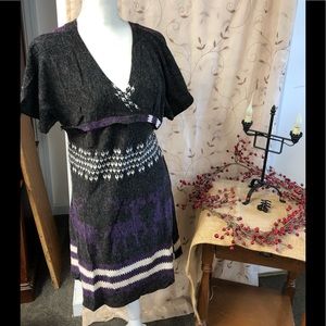 V-neck gray and purple mini dress